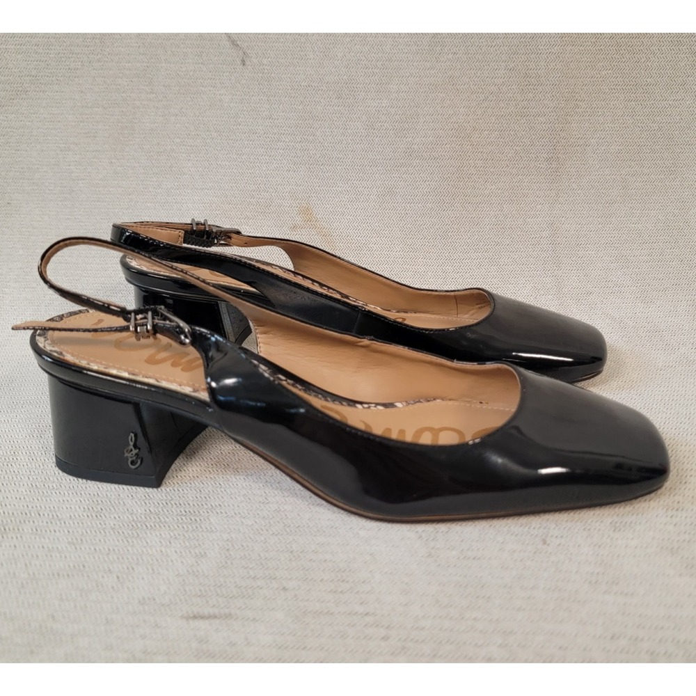 Sam Edelman Tarra Sandals Patent Leather Block Heel Slingback Size 7 Black Shoes